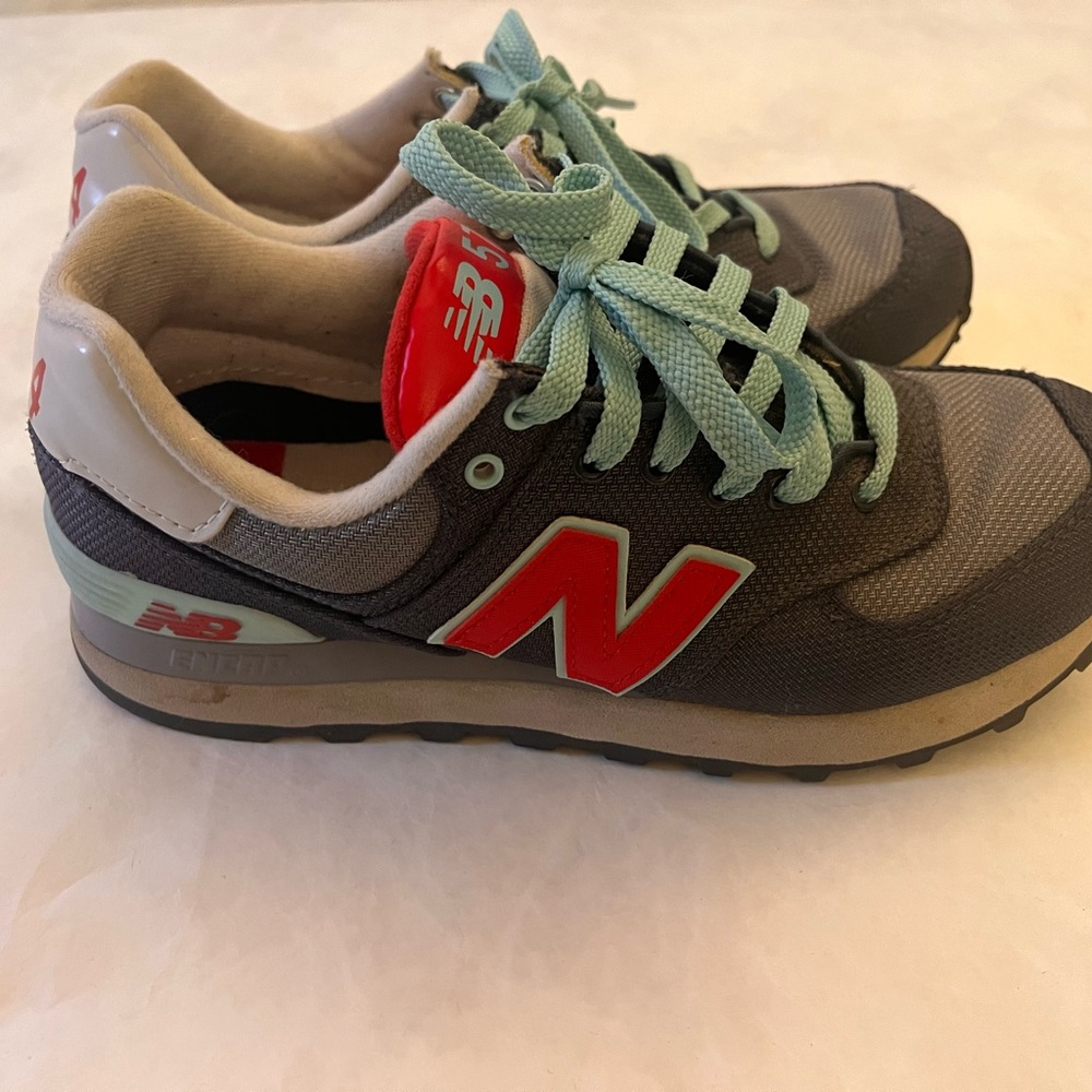 New Balance Charcoal and Red Sneakers with Mint Laces